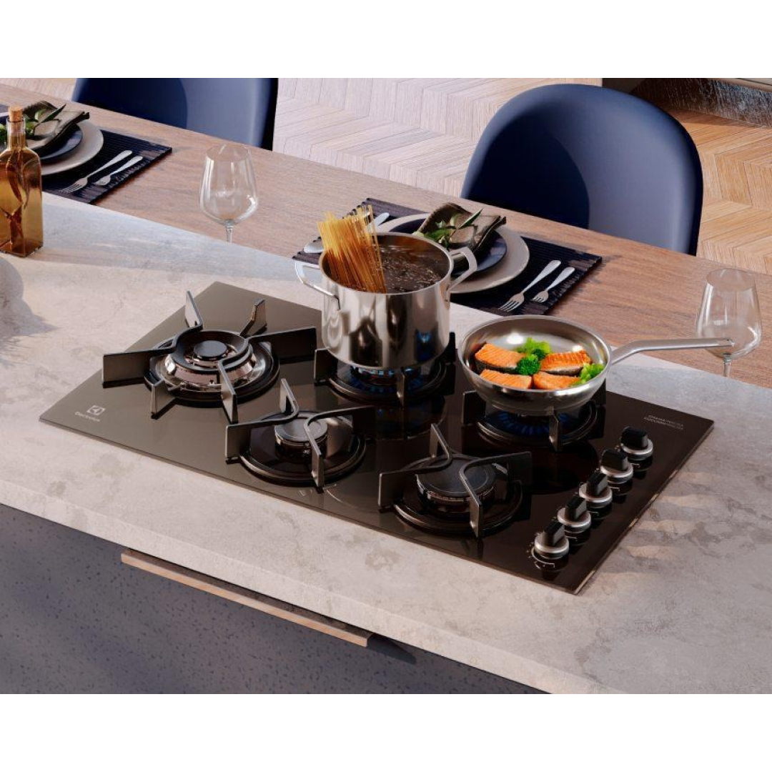 Electrolux Cooktop 5 Bocas a Gás Electrolux Mesa Vidro Expert ChamaPrecisa e Grade Ferro Fundido (KE5GW) Bivolt