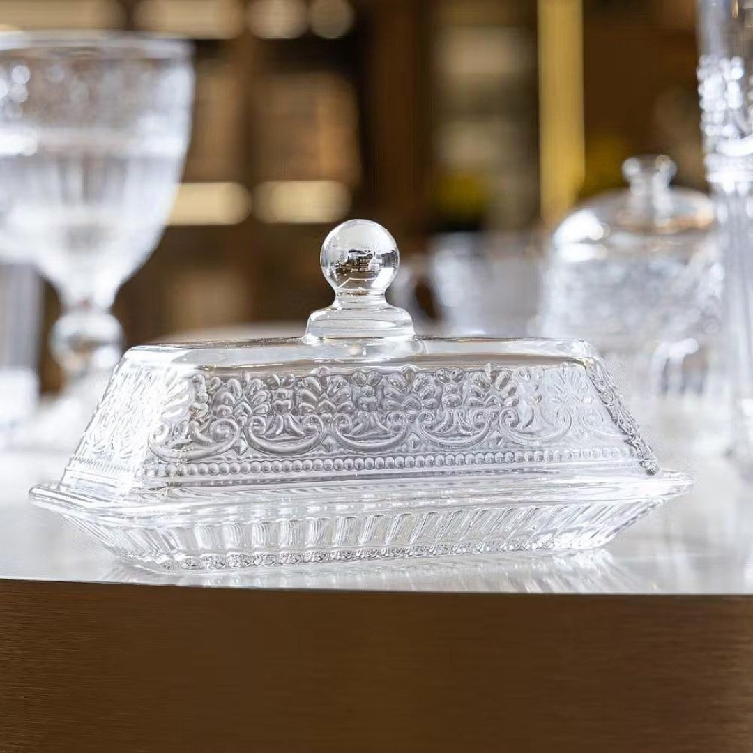 Manteigueira Mauve 17cm Cristal Wolff para Manteiga Café da Manhã Mesa Posta Servir Organização Elegante Sofisticada Uso