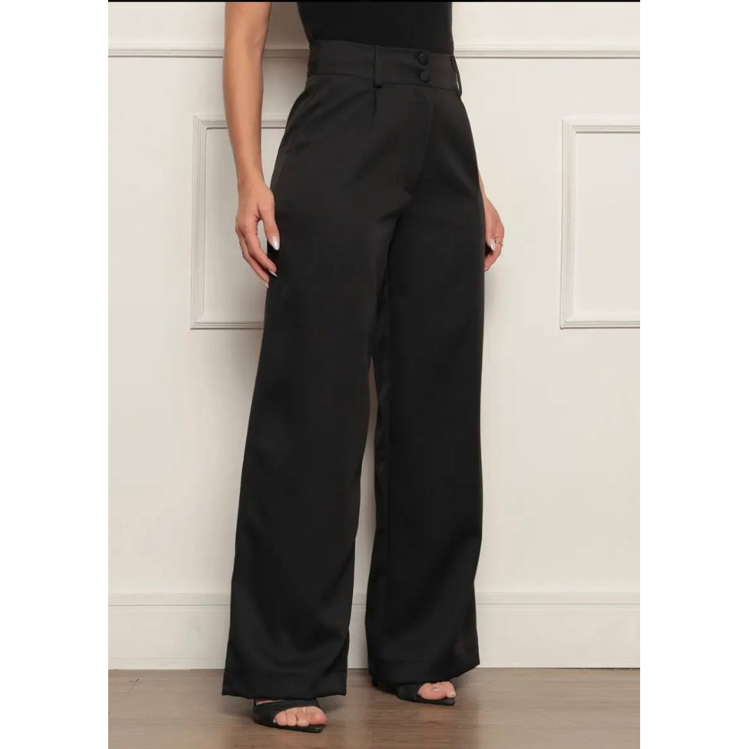 Calça Alfaiataria Feminina Wide Leg Social Cintura Alta