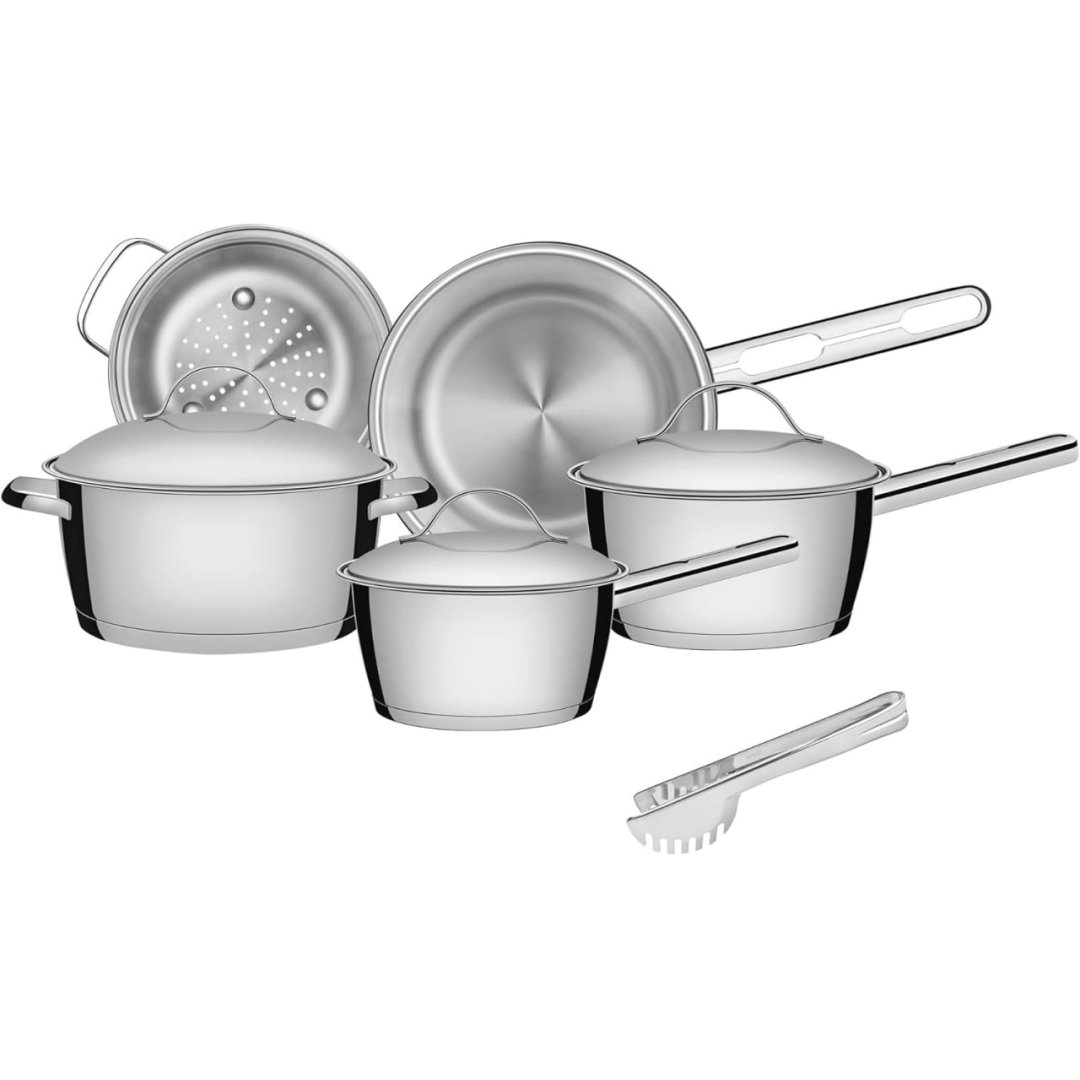 Jogo de Panelas Tramontina Aço Inox Allegra com Fundo Triplo + Pegador de Massa (5 Peças)