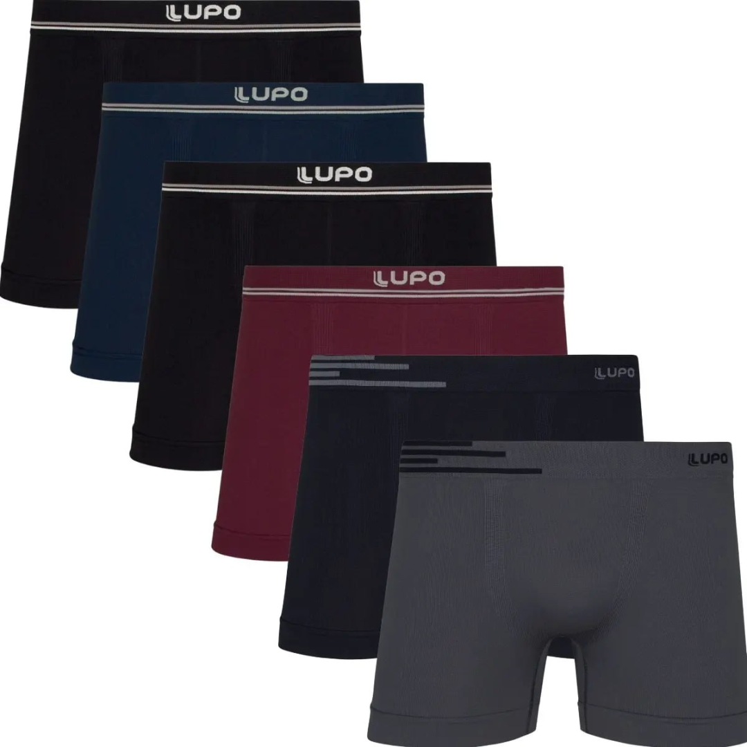 Kit com 6 Cuecas Lupo Boxer Sem Costura Microfibra