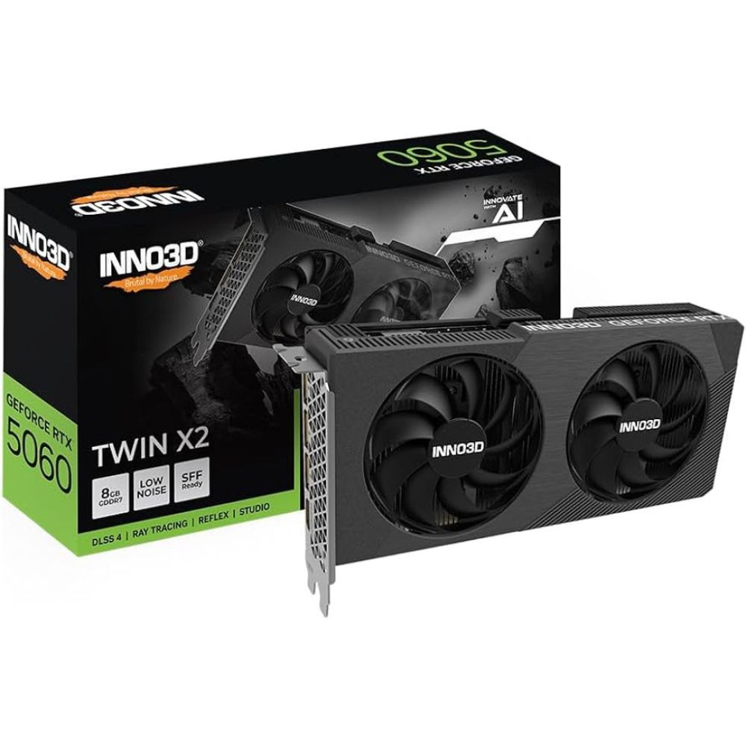 Placa de Vídeo NVIDIA GeForce INNO3D RTX5060 Twin X2 8Gb 128Bits Gddr7 N50602-08D7-195071N