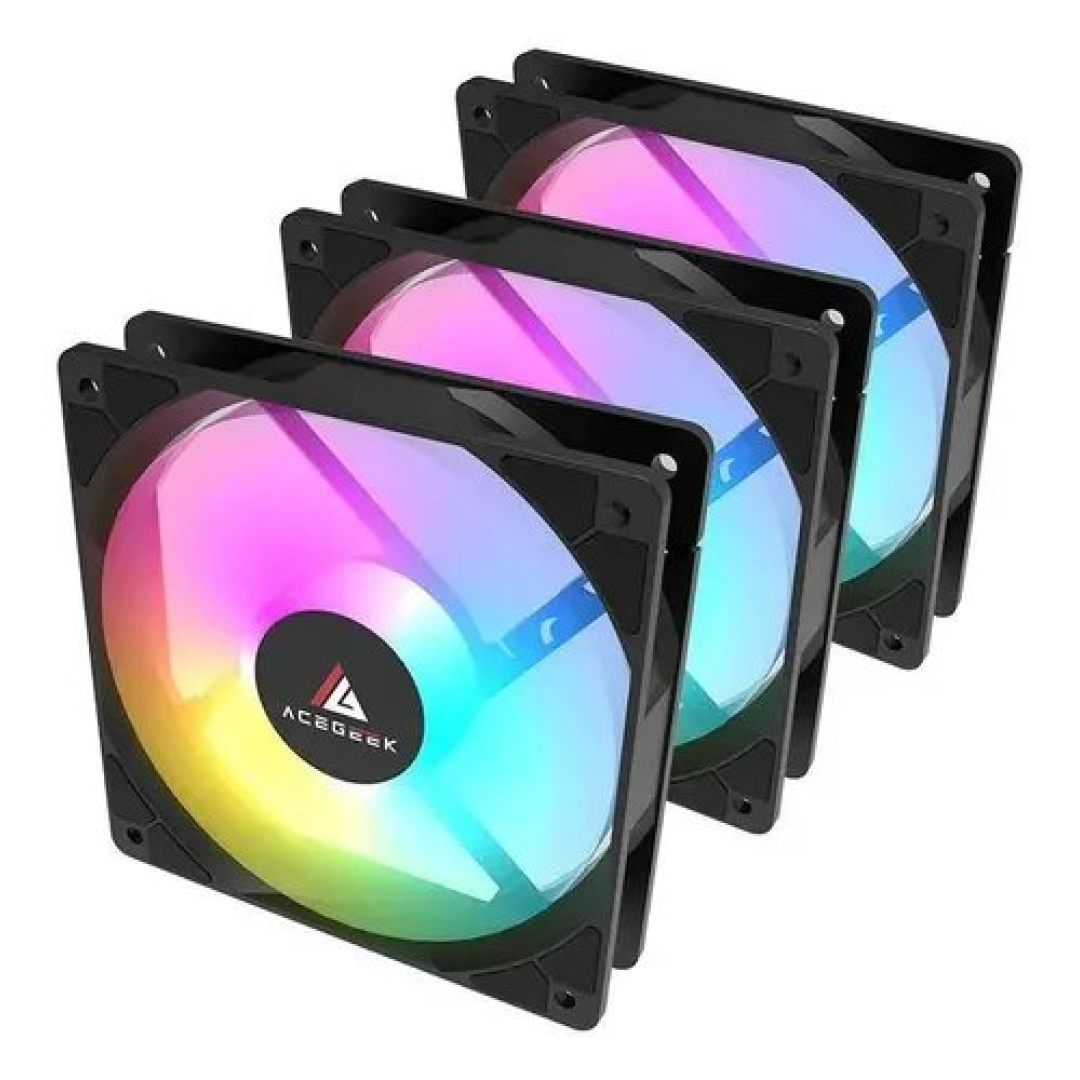 Kit Ventoinhas Acegeek Rw12 3x1, Rainbow, 3x120mm, Preto