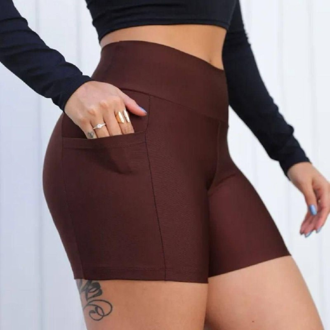 Shorts Academia Feminino Modelador Com Bolso Zero Opacidade