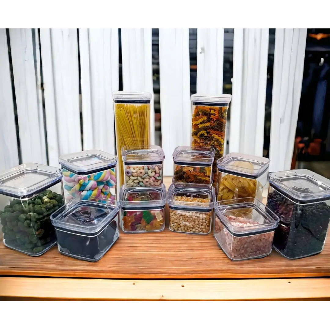 Kit Potes Porta Mantimento Hermético Quadrado Cozinha 12 Uni