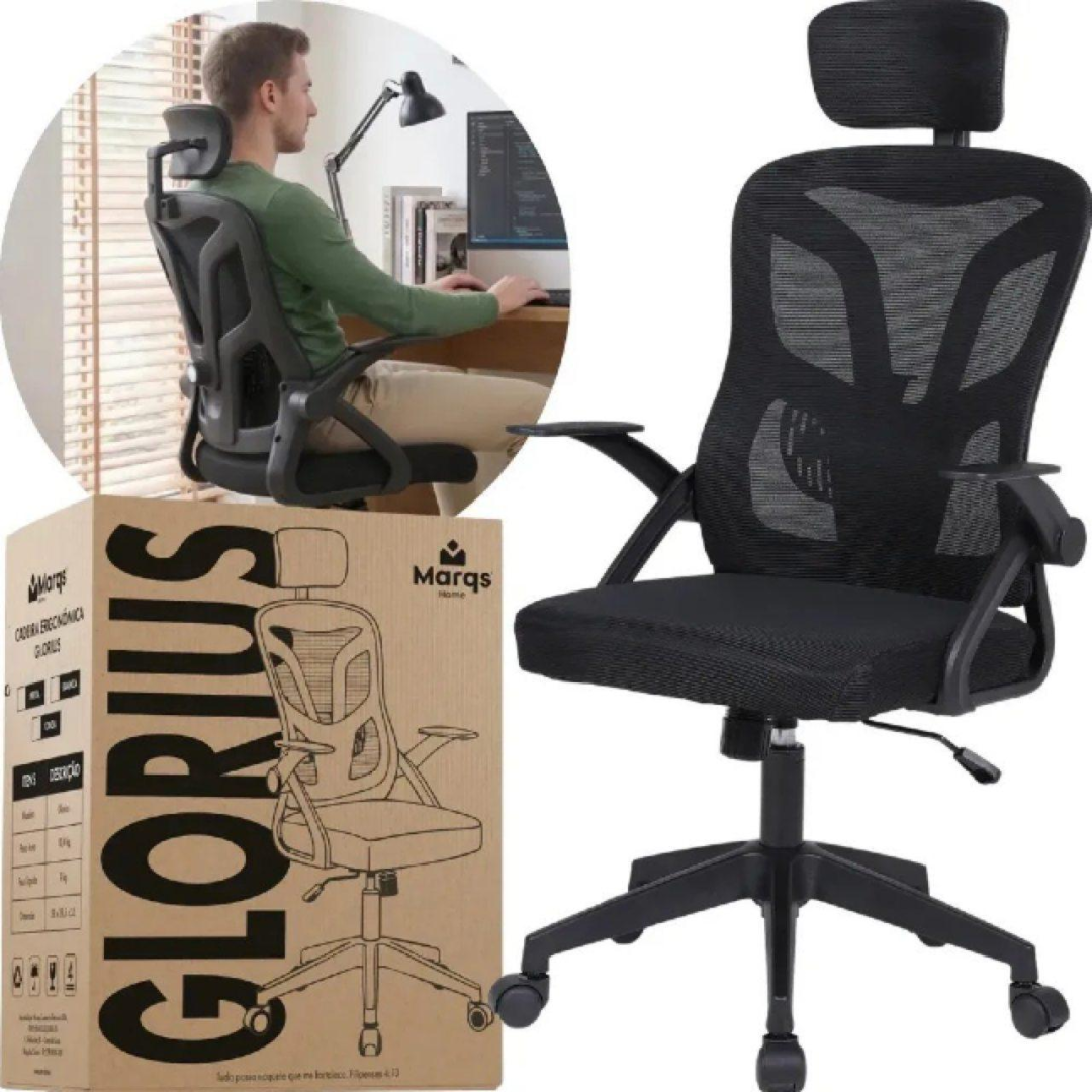 Cadeira De Escritorio Ergonomica Nr17 Glorious Marqs Home Giratoria Resistente Reforçada 180kg Confortavel Reuniao Mesh Cinza
