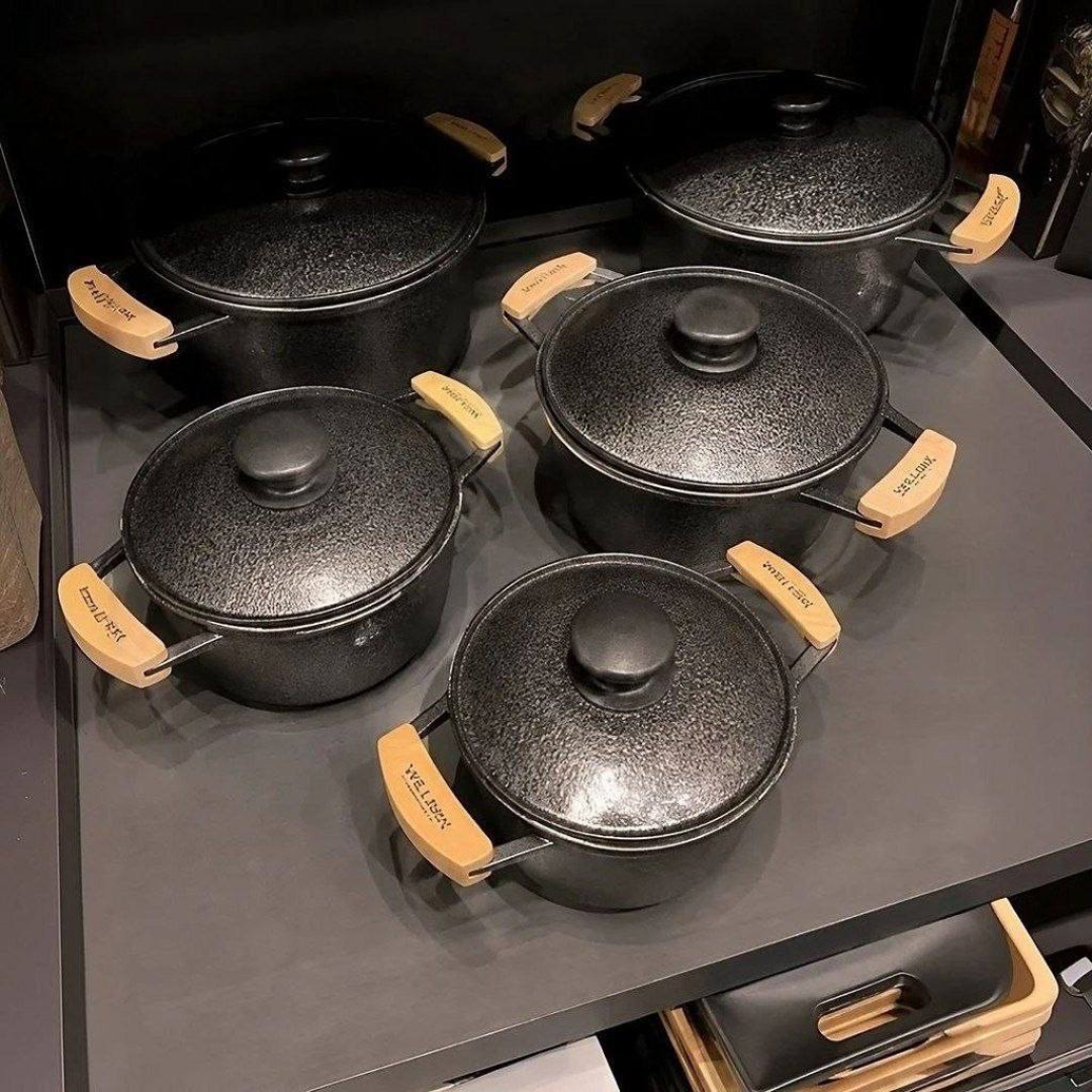 Jogo De Panela Alumínio Fundido Batido Grosso Preto 5 Peças