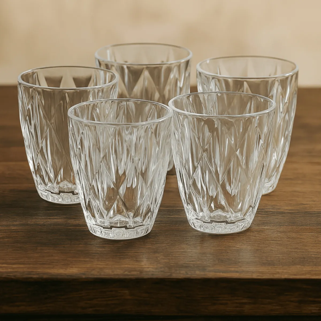 Jogo 6 Copos Diamond 300ml THOMHOME Vidro Grosso Branco