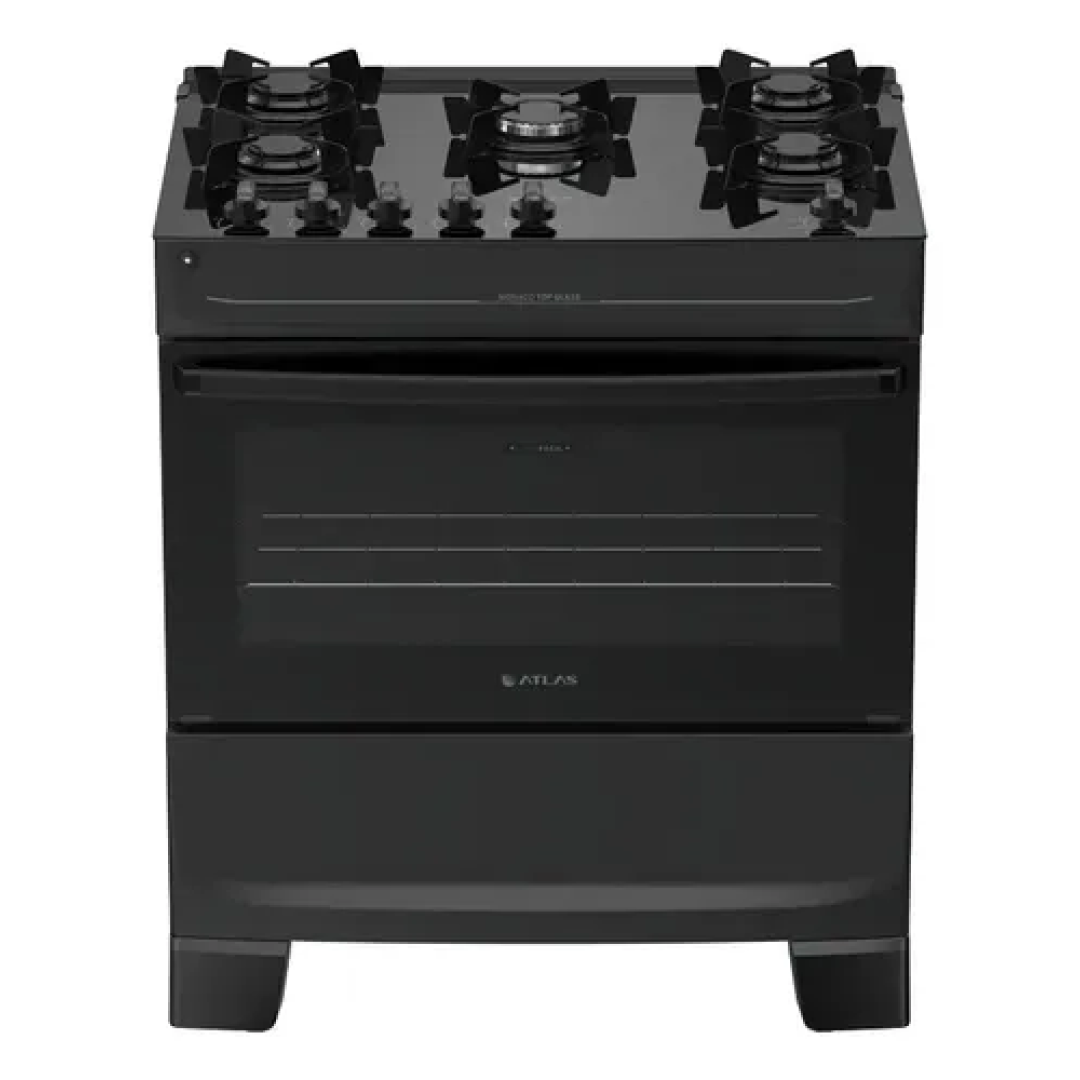 Fogão 5 Bocas Atlas Mônaco Top Glass Automático Mesa De Vidro Preto