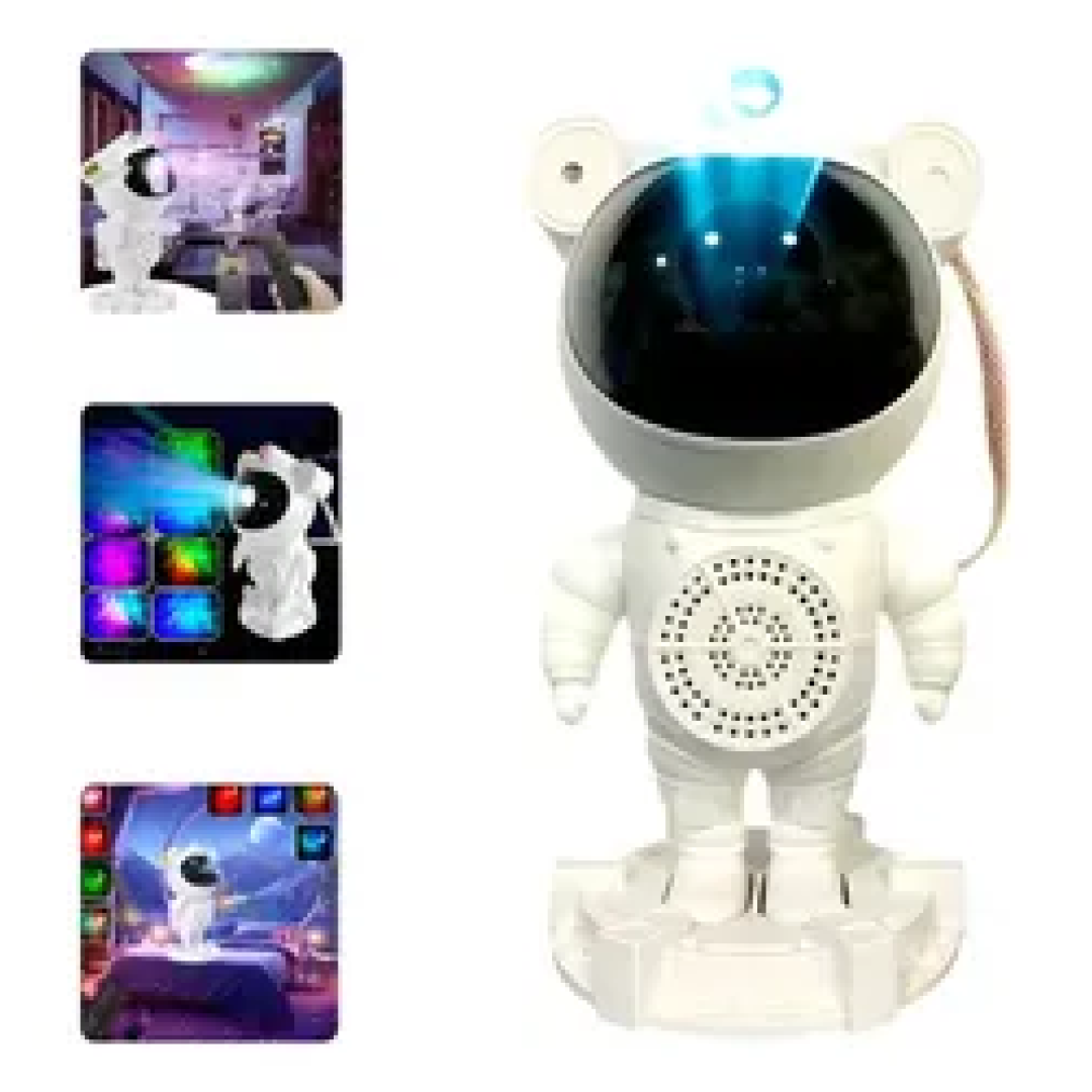 Projetor Astronauta para Teto Galáxia com Caixa de Som Bluetooth e Luz Noturna LED