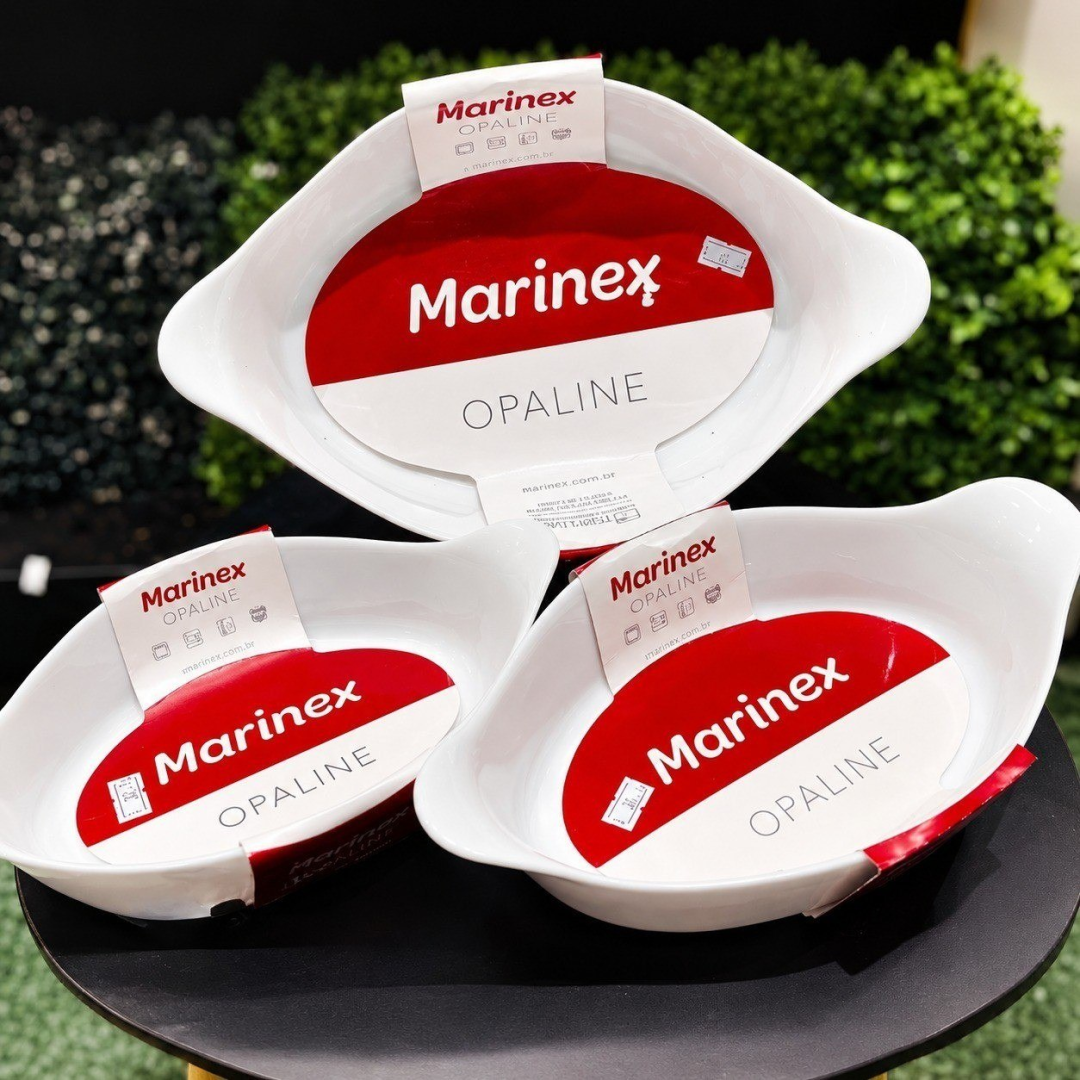 Kit com 3 Travessas Marinex Opaline Oval 3 Tamanhos Forma De Vidro Temperado