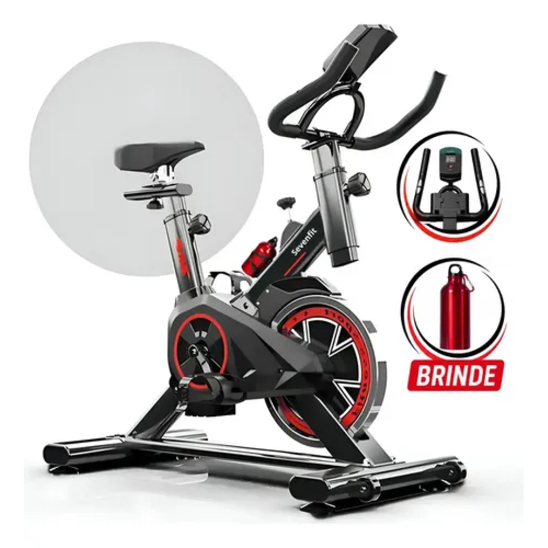 Bicicleta Ergométrica Bike Spinning 6kg Sensação inércia Fitness Preto e Vermelho Sevenfit Para Cardio E Musculação
