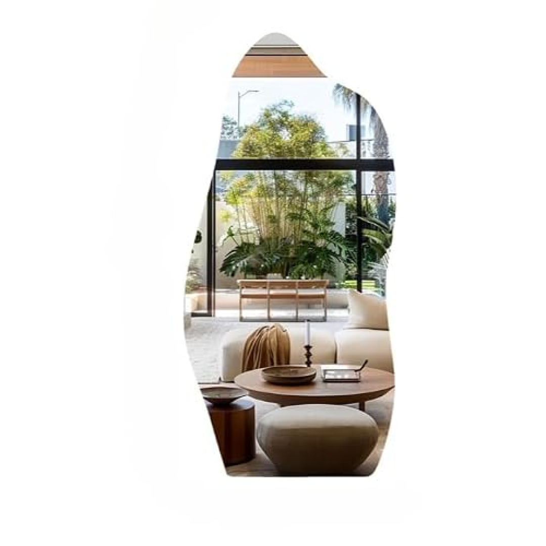 Espelho Orgânico Grande Com Borda em Couro 100x50 Corpo Inteiro Decorativo, Espelho Decorativo Moderno e Elegante, Ideal para Quarto, Sala(70X30 SEM MOLDURA)