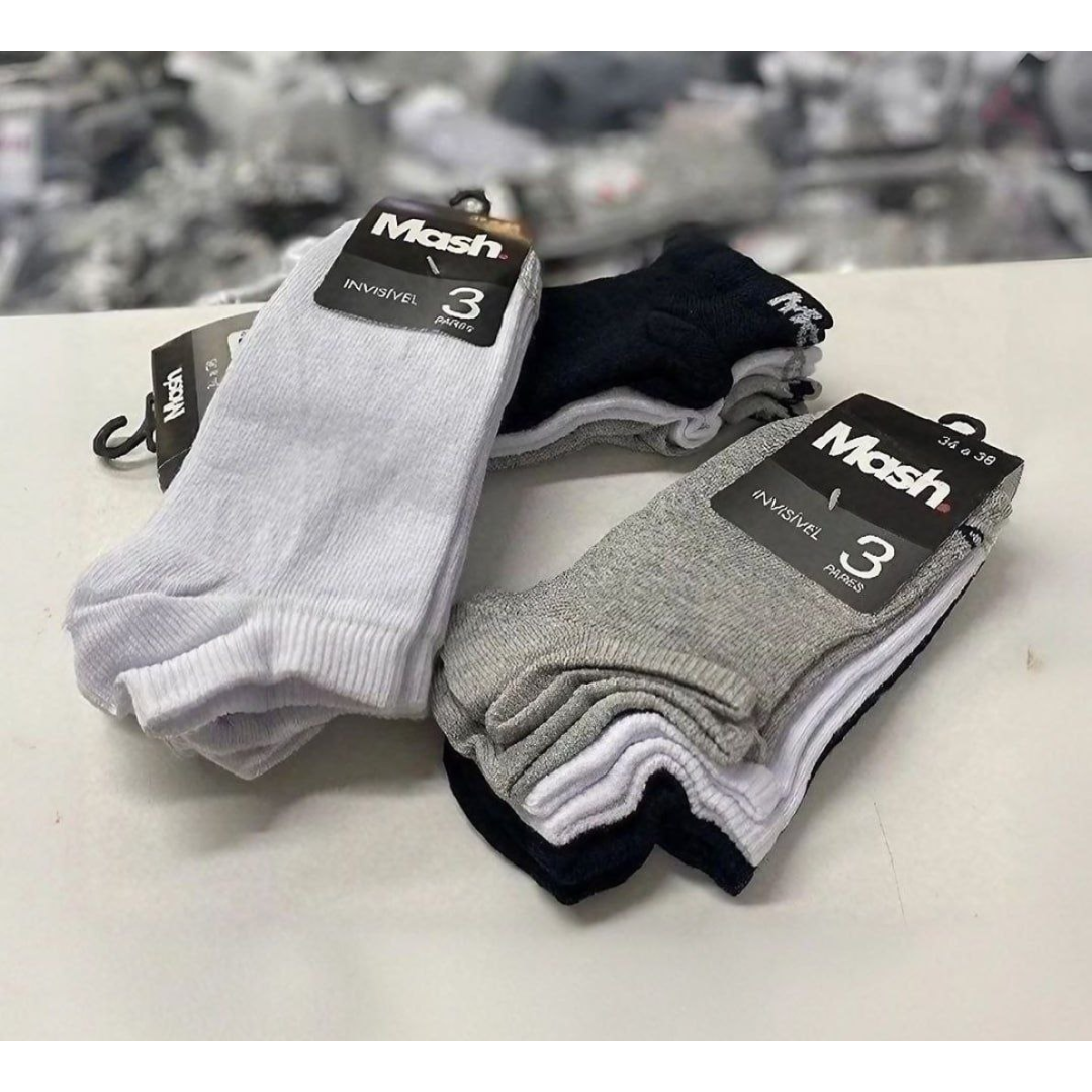Kit 10 Pares Meia Invisível Soquete Algodão Confortável Mash