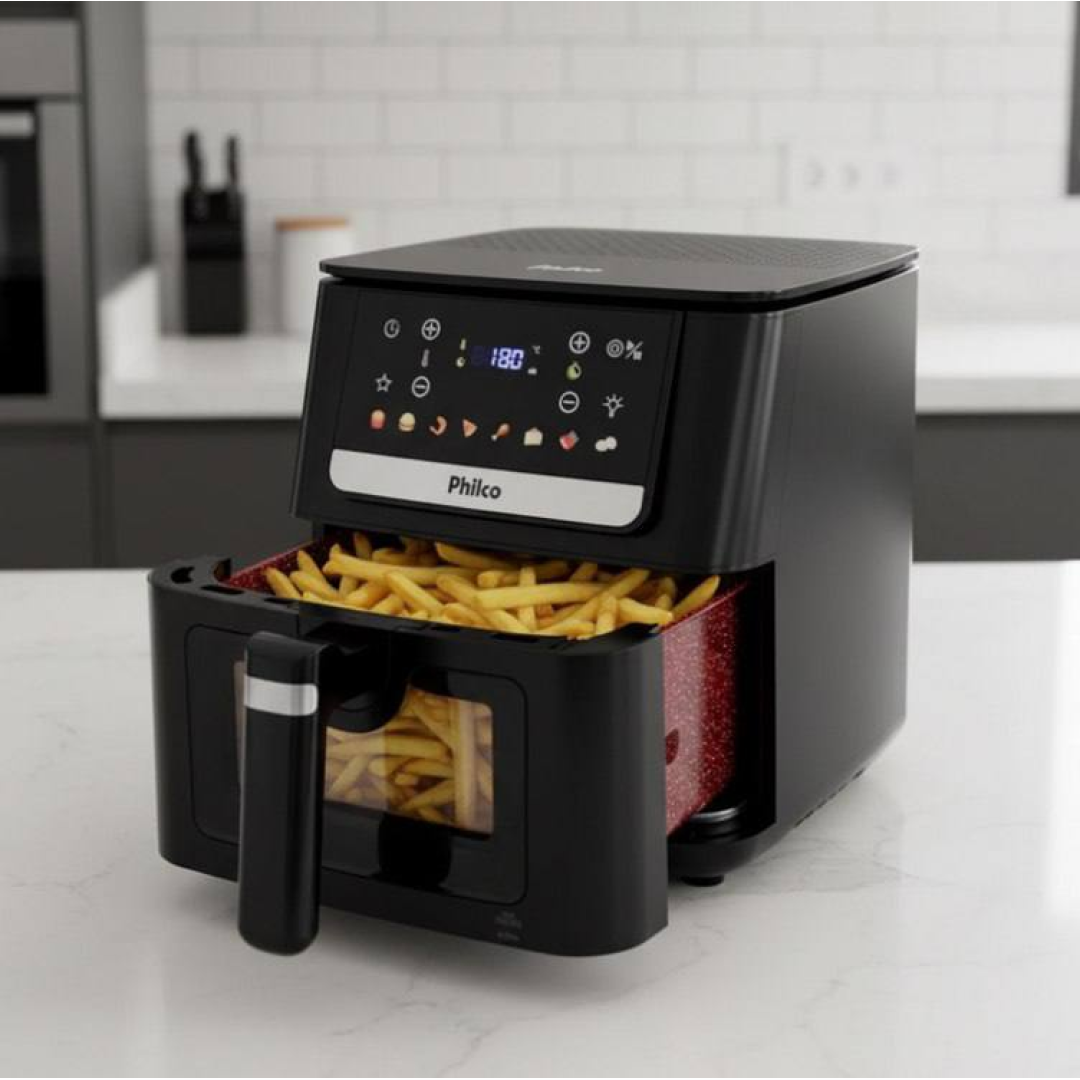 Air Fryer Philco 6,5l Visor Glass E Redstone 1700w Paf65a Preto 127v