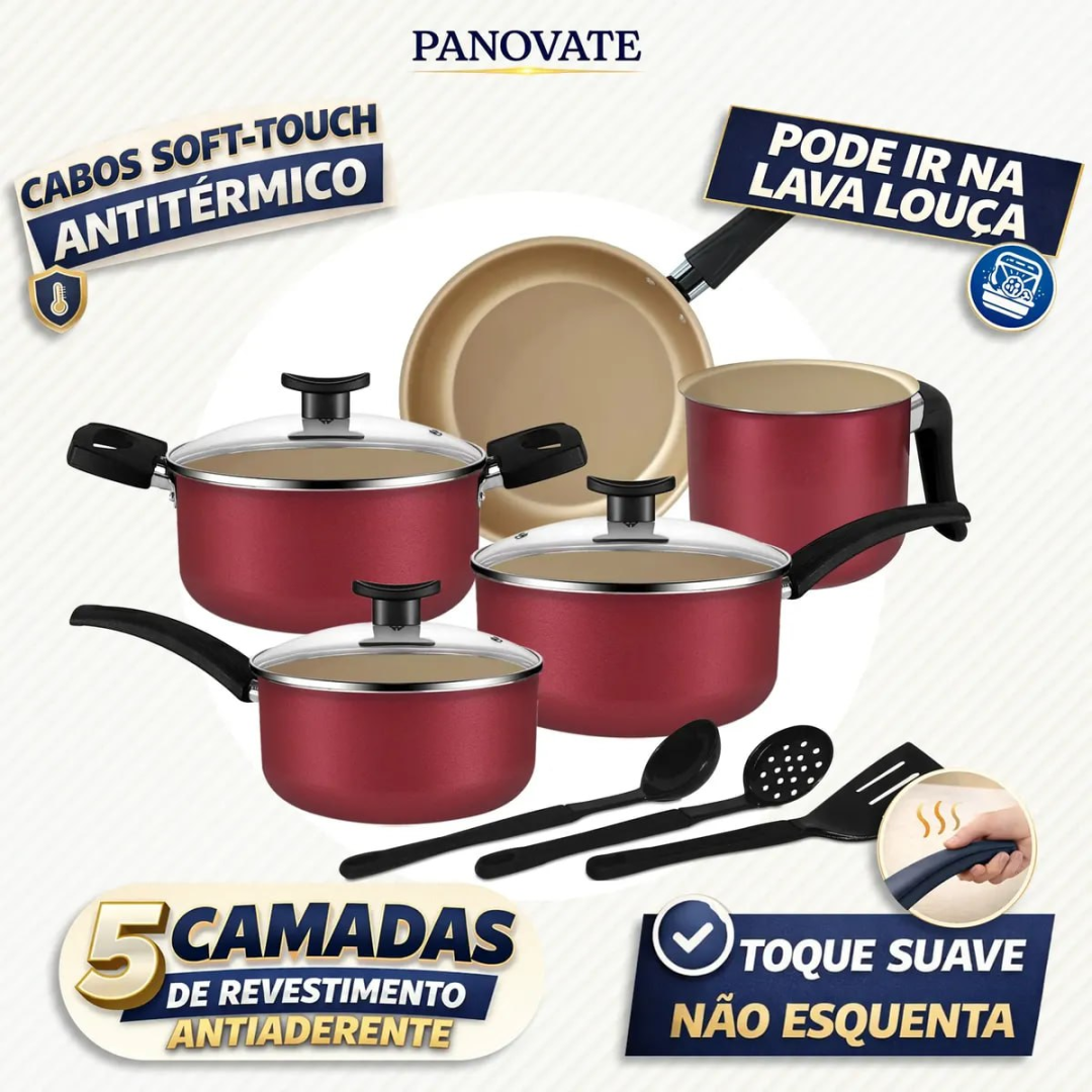 Jogo de Panelas Teflon Antiaderente 8 Peças Cereja