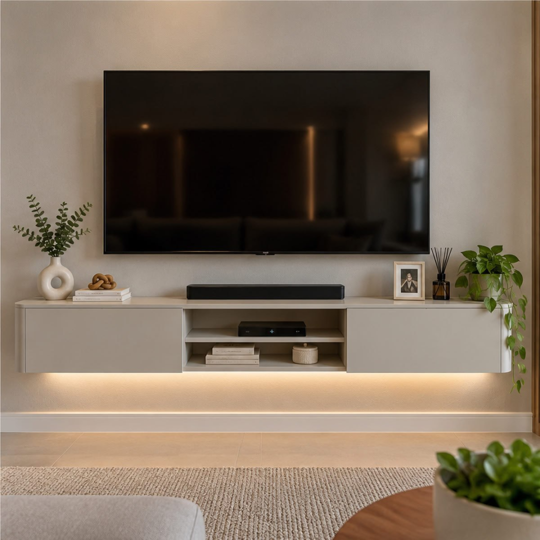 Rack Suspenso Para Tv Ate 75 Polegadas 2 Gavetas 180cm Oslo Bege