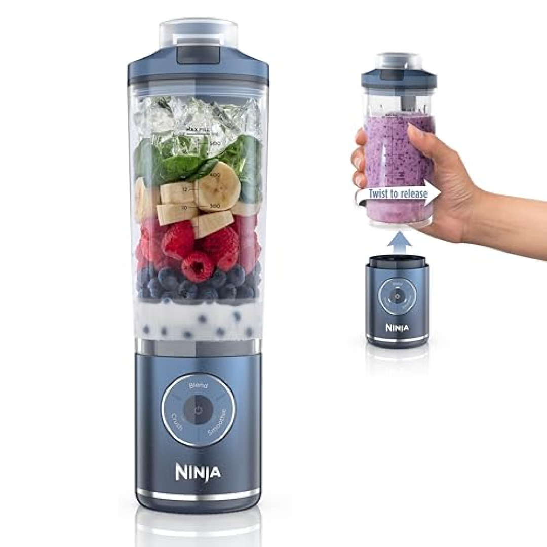Ninja Blast Max, liquidificador portátil + Twist & Go, Smoothie pessoal, blend, Ice Crush, 3 programas, sem fio, recipiente removível de 623 g, pode ser lavado na lava-louças, à prova de vazamento