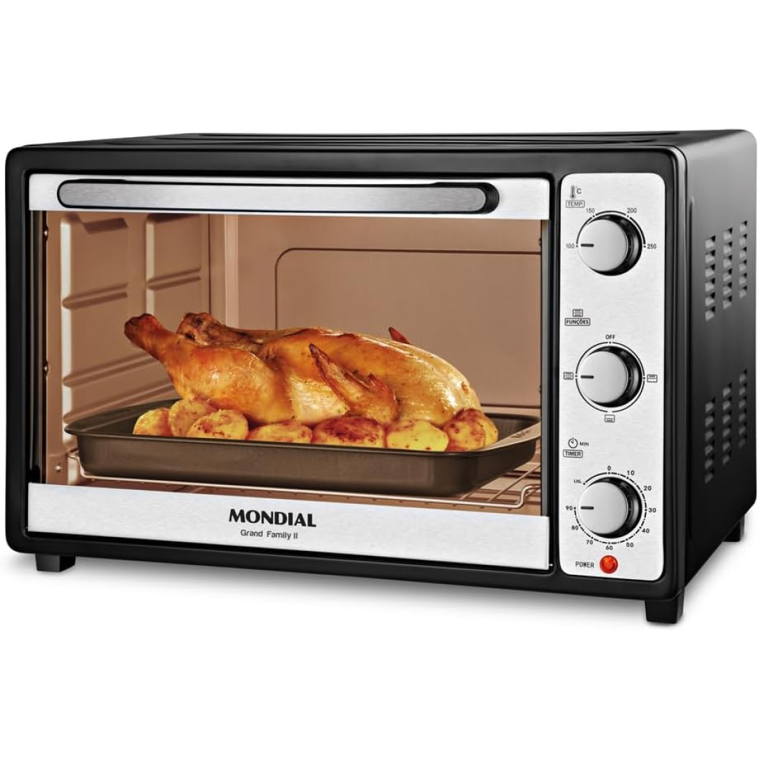 Forno Elétrico MONDIAL Grand Family II, 52L, 1800W | Preto/Inox, 110V, FRN-52-B