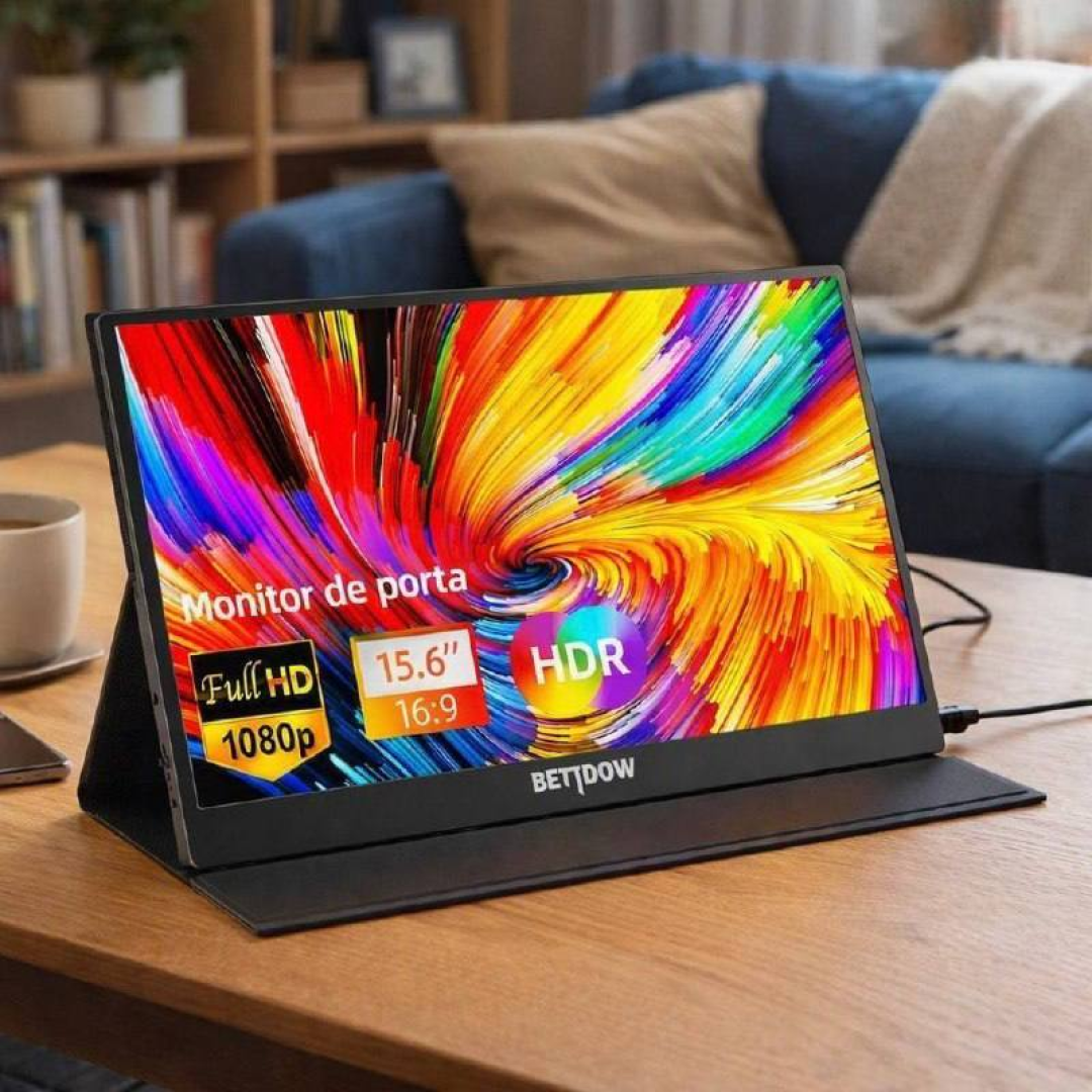 Monitor Portátil Gamer Bettdow 15.6'' Full HD 60Hz IPS Compatível 4K Preto