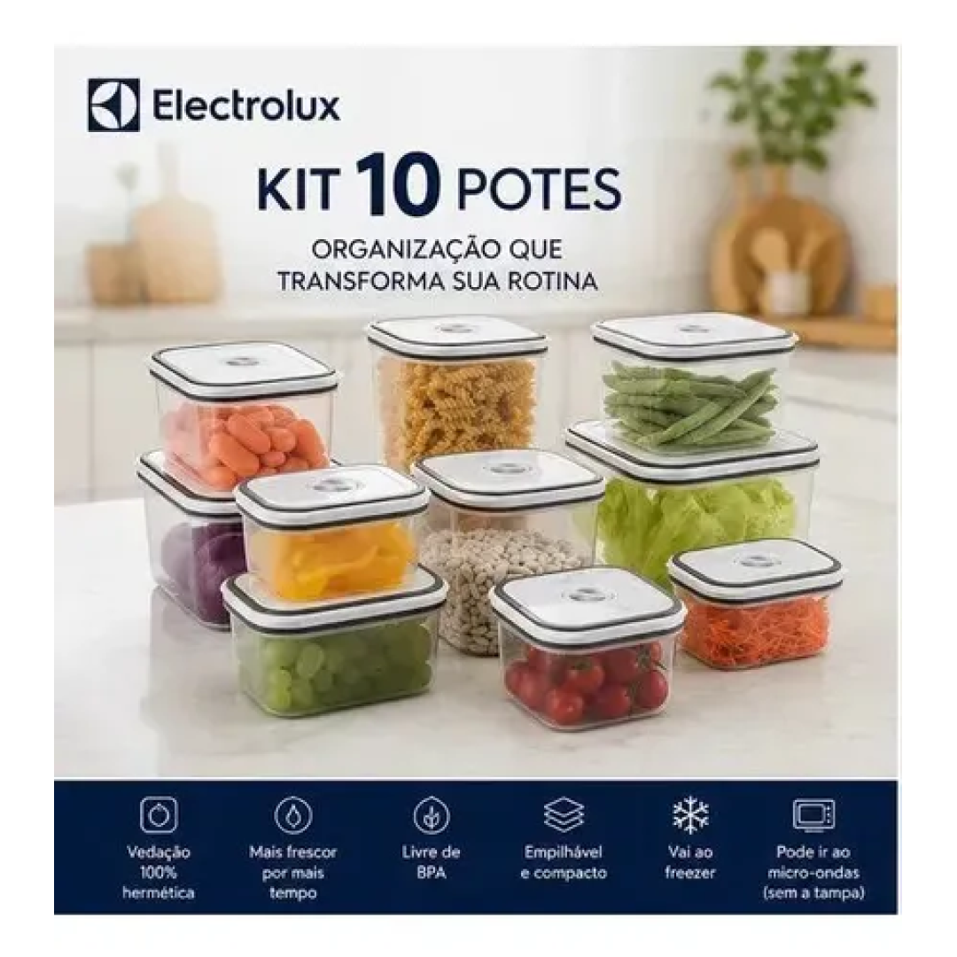 Kit com 10 Potes Herméticos Electrolux