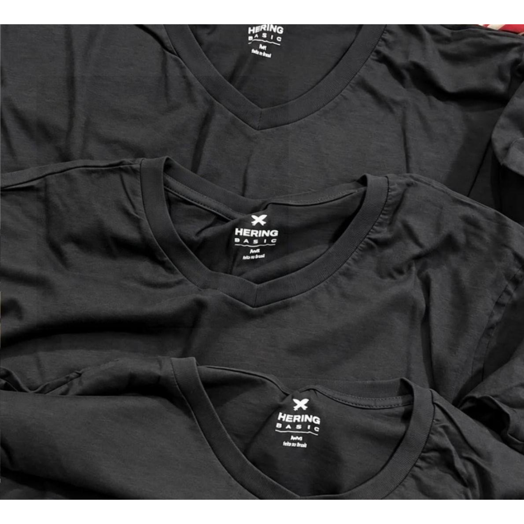 Kit Com 3 Camisetas Masculinas Slim Gola V Hering Preto Liso G