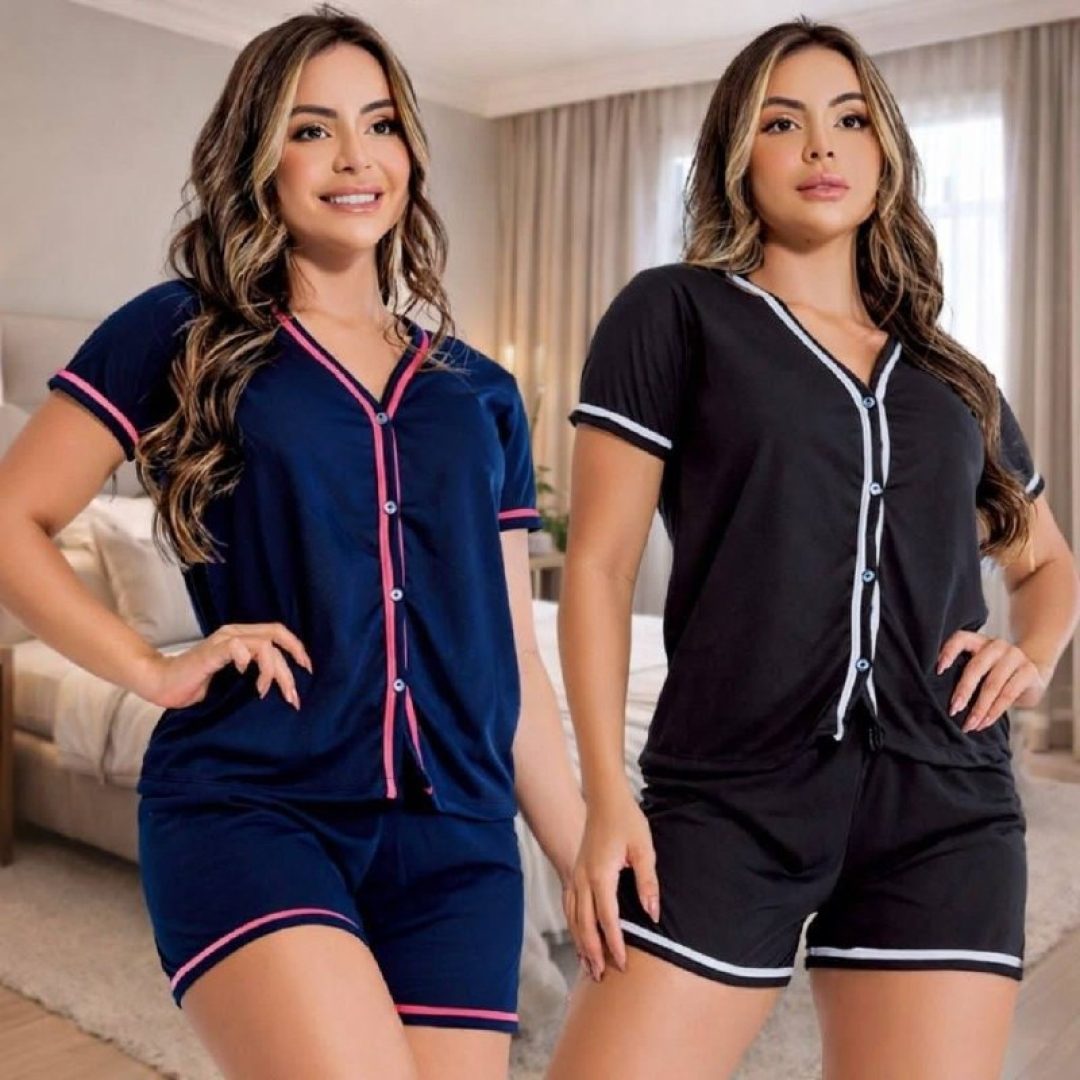 Kit 2 Pijama Americano Blogueira Amamentação Cirúrgico Botão