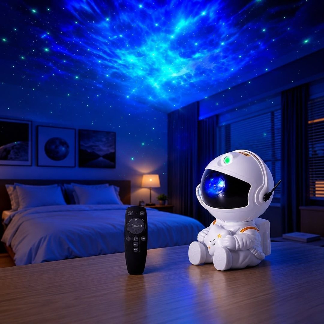 Projetor Astronauta de Galáxia LED com Controle Remoto USB