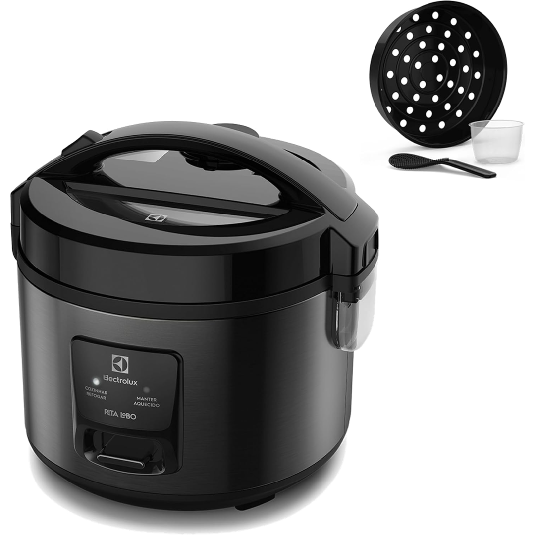 Electrolux Panela Elétrica Electrolux vapor arroz capacidade 2L 6 Xícaras 2 em 1 timer panela removivel antiaderente tampa com visor transparente ERC10 inox 127v por Rita Lobo