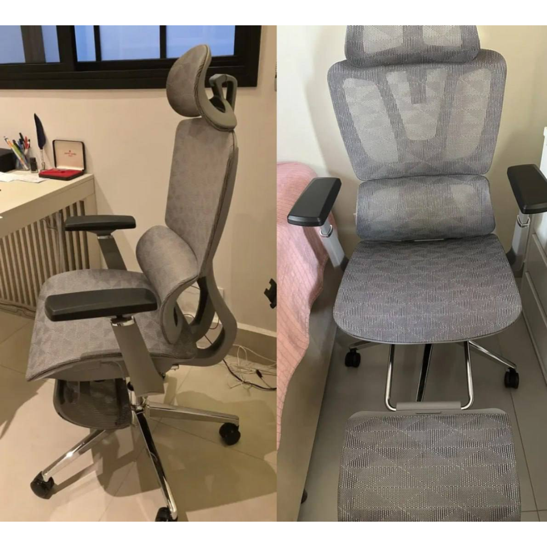 Cadeira de Escritório Presidente Sweet Studio Ergonômica Cinza Com Apoio Lombar e Para Pés