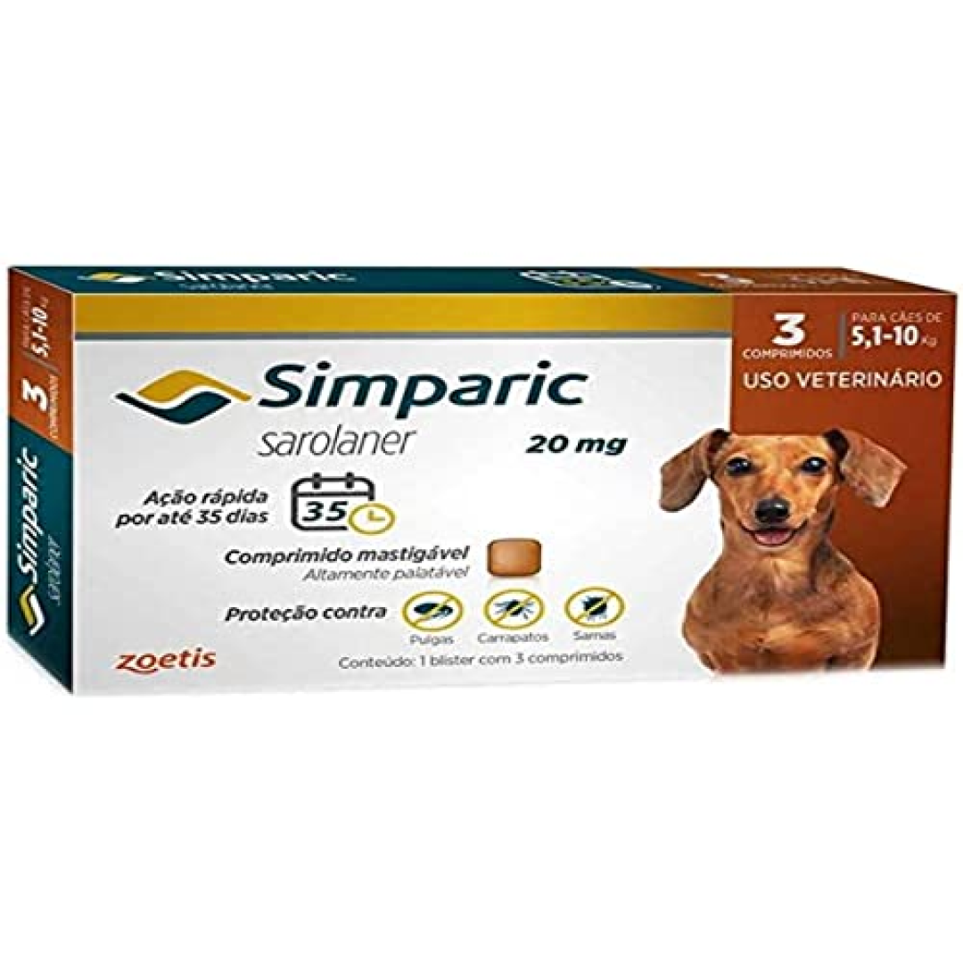 Zoetis Simparic 20Mg 5 1 Até 10Kg 03 Compr Para Cães