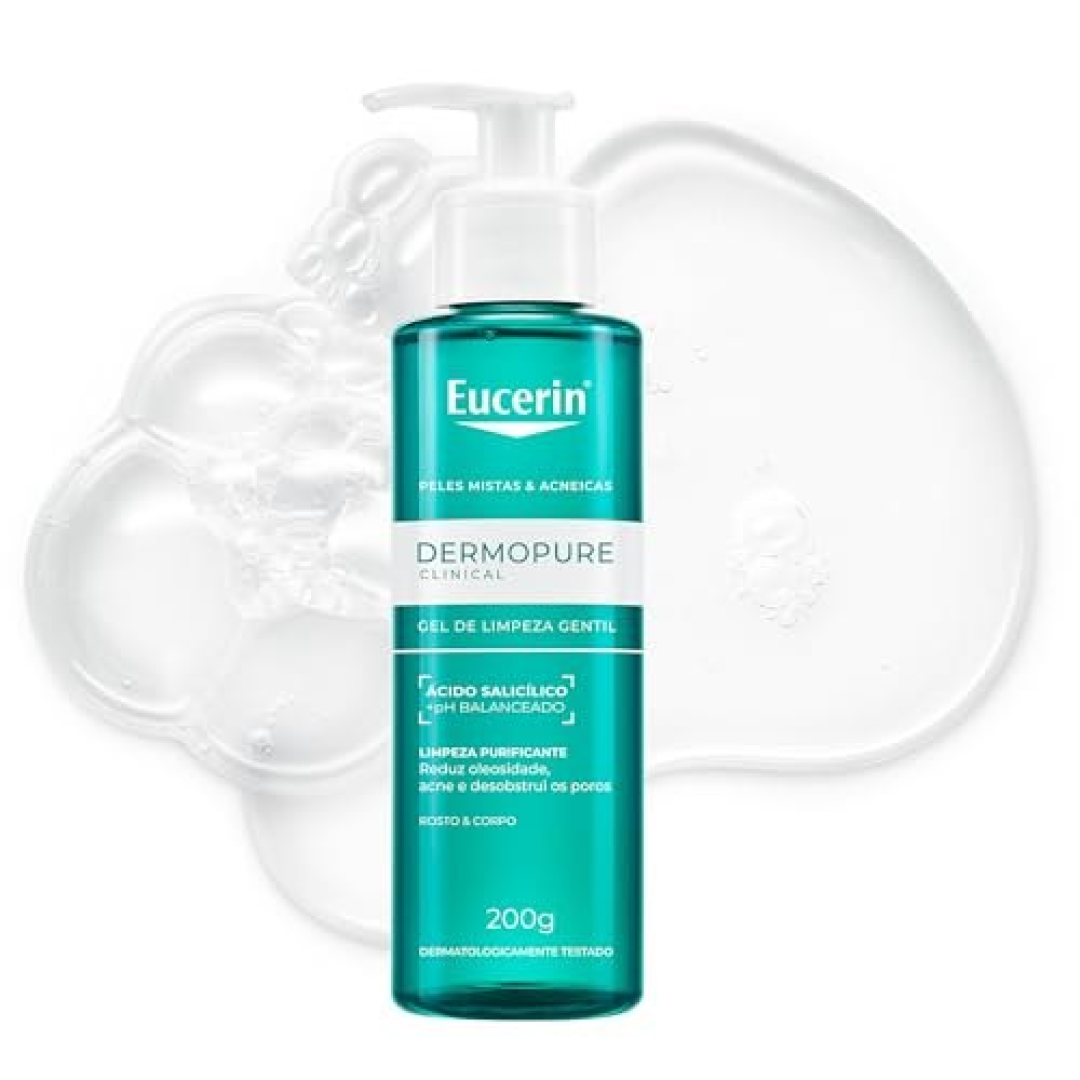 Eucerin Dermopure Clinical Gel de Limpeza Gentil 200ml, Redução da oleosidade e acne, Desobstrui os poros