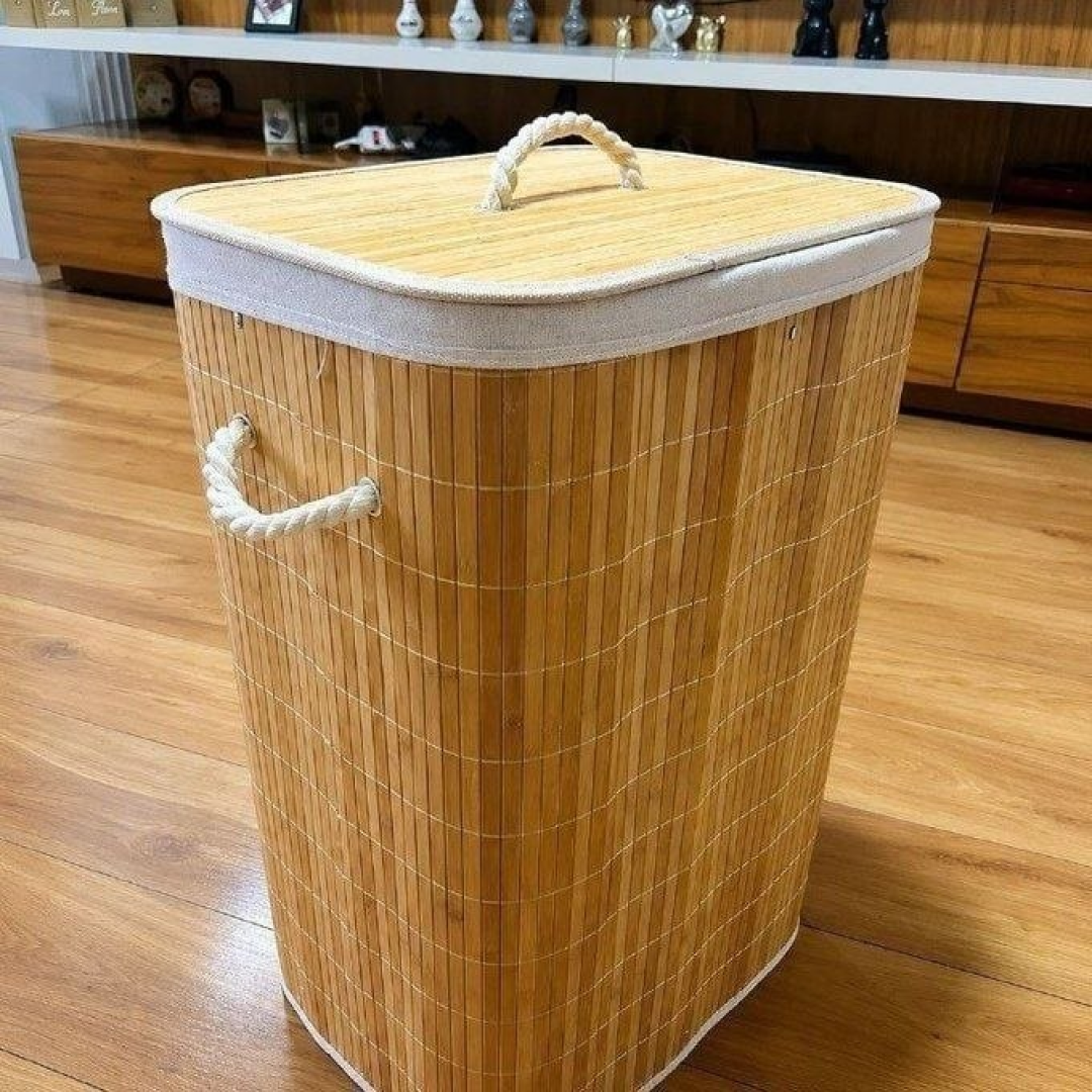 Cesto De Roupas De Bambu 70 Litros Yikasa