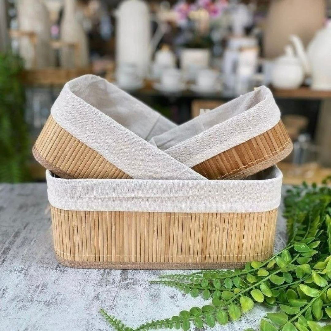 Kit com 3 Cestos Organizadores de Bambu