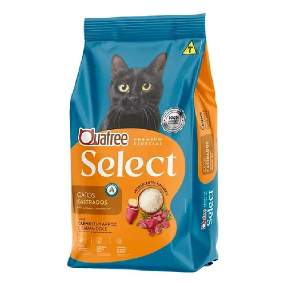 Raçao Quatree Select Gatos Castrados Carne 10,1kg