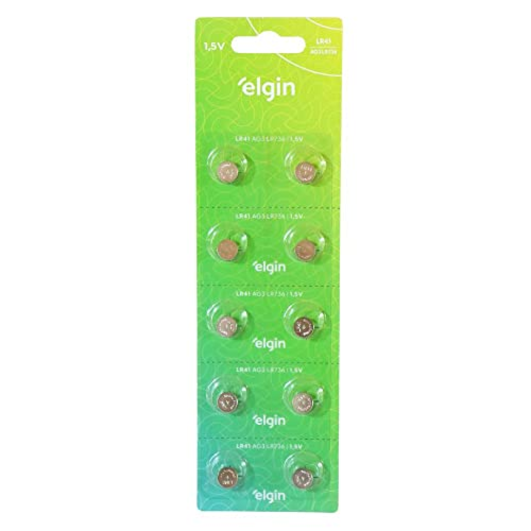 Elgin Bateria Alcalina com 10 Unidades de 1, 5V Tipo LR41, LR736, AG3 Baterias