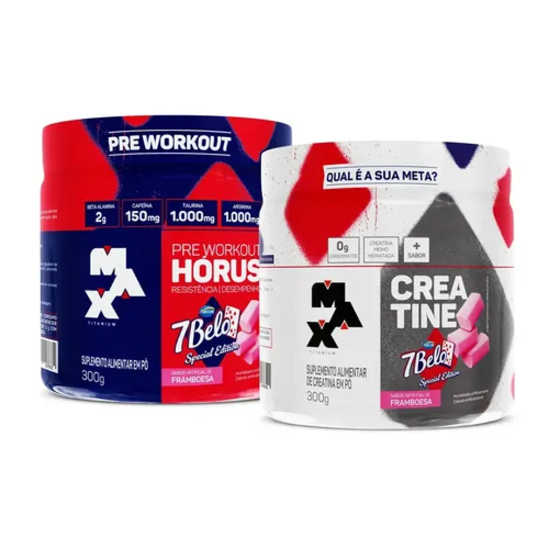 Kit com Pré Treino Hórus 7 Belo + Creatina 7 Belo 300g Max Titanium