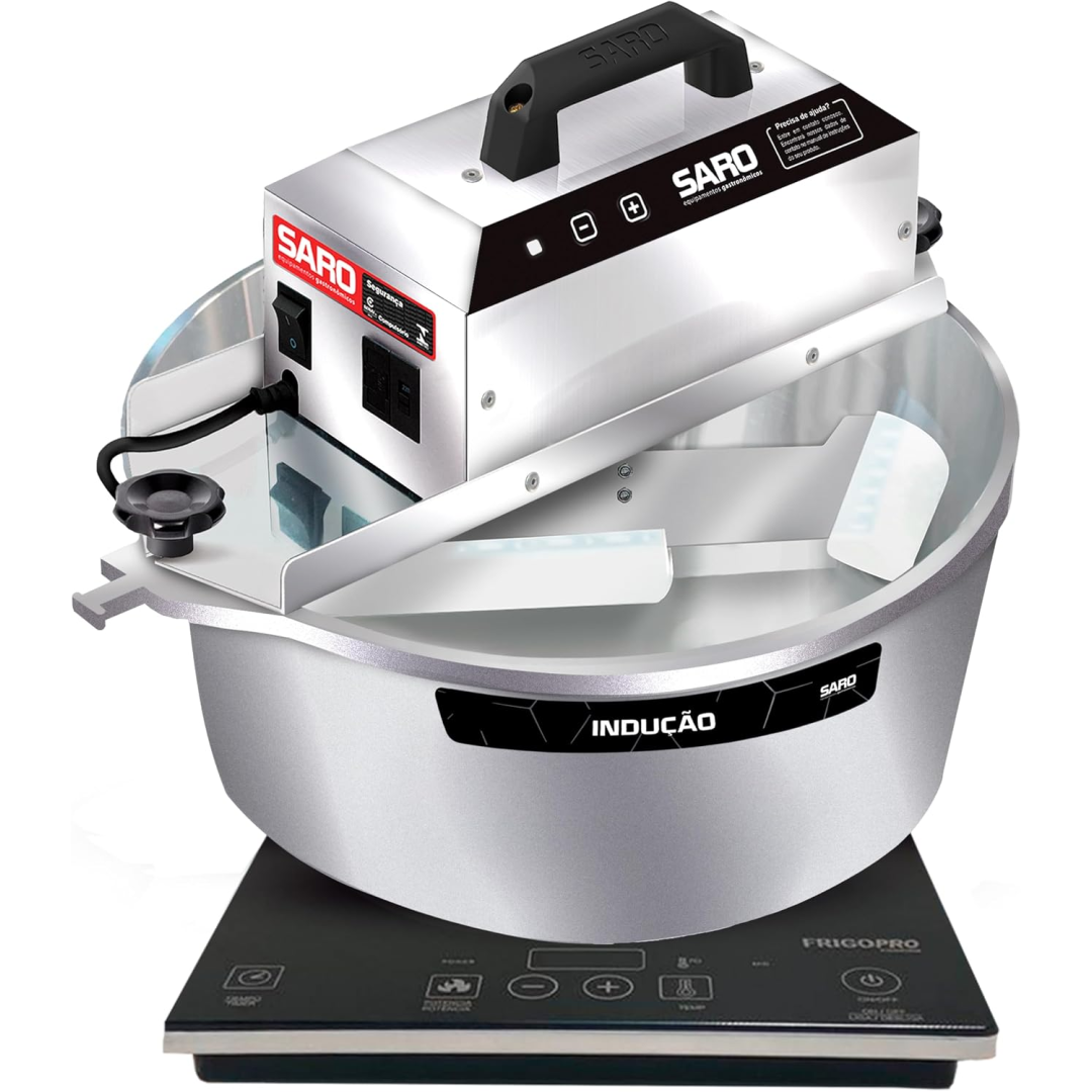 SARO Misturador Elétrico Profissional com Fogão de Indução, 10L, Painel Digital Touch, Potência 1200W/2000W, Base de Vidro, Espátulas Removíveis