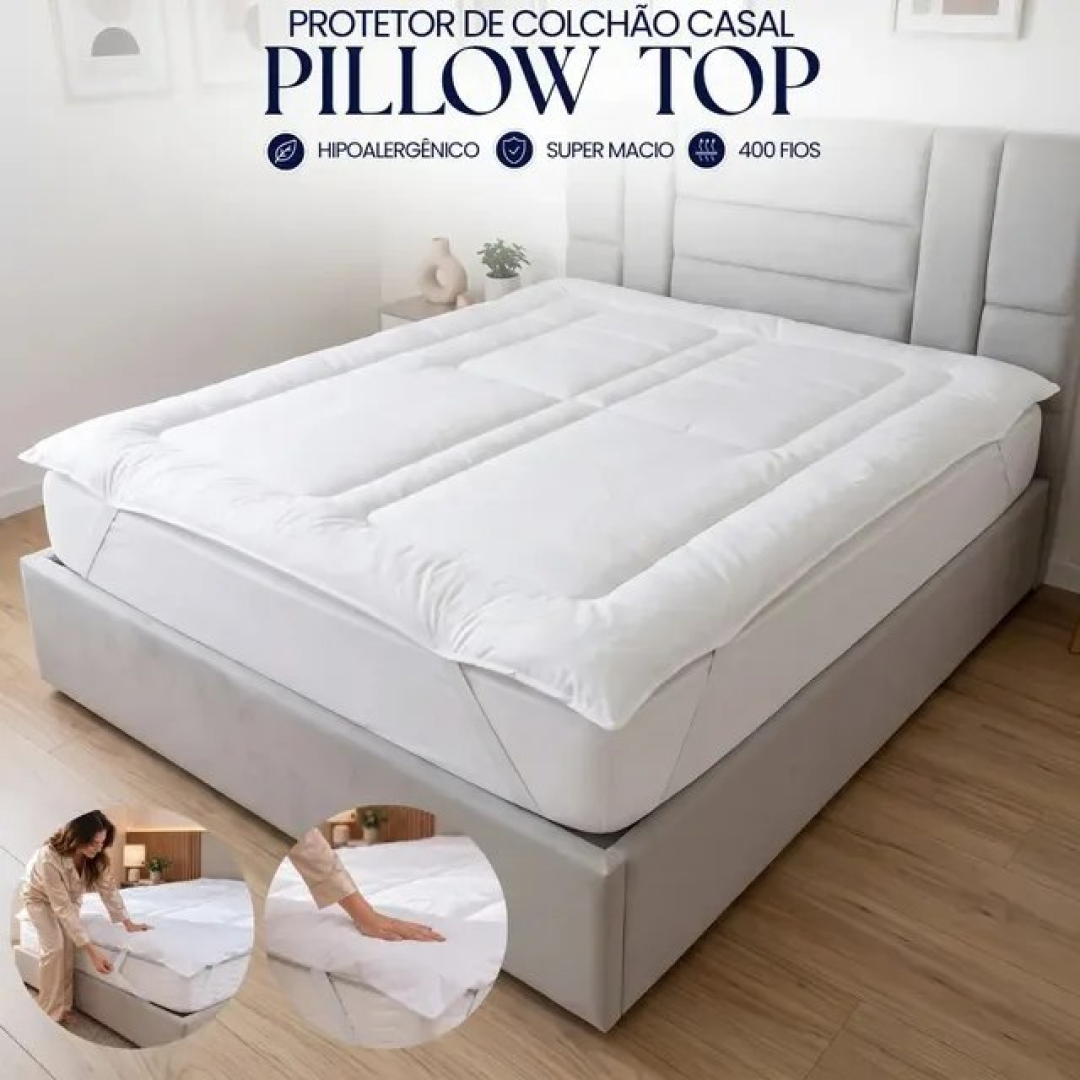 Pillow Top Casal de Percal Antialérgico 400 Fios para Colchão