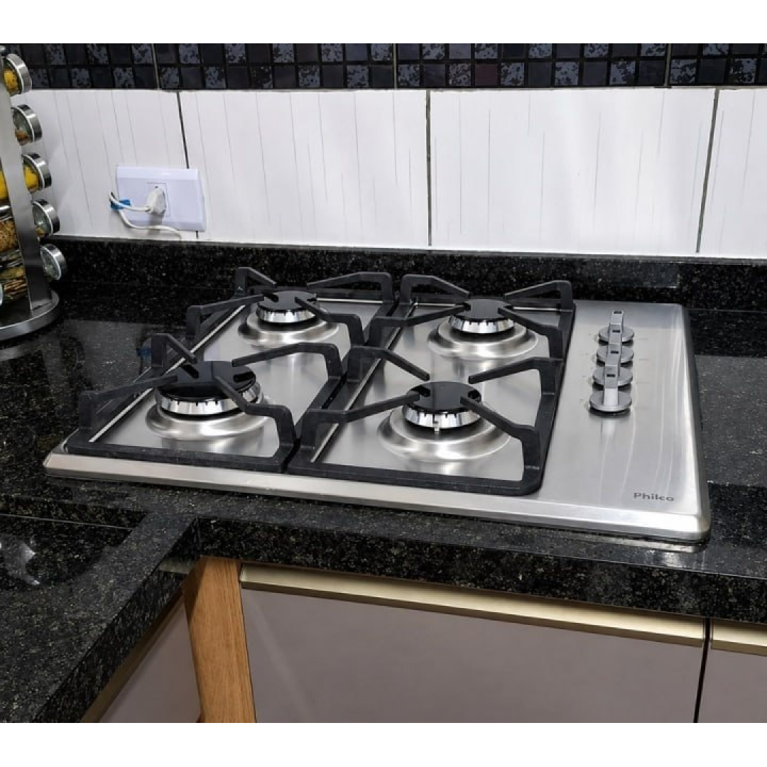 Cooktop Philco 4 Bocas a Gás Automático Inox