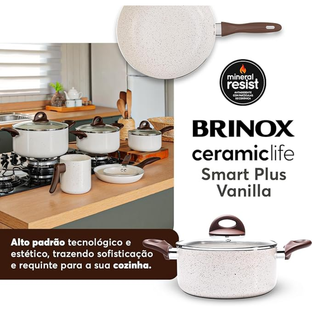 Brinox - Jogo de Panelas Antiaderente Ceramic Life 6 Peças Smart Plus - Vanilla