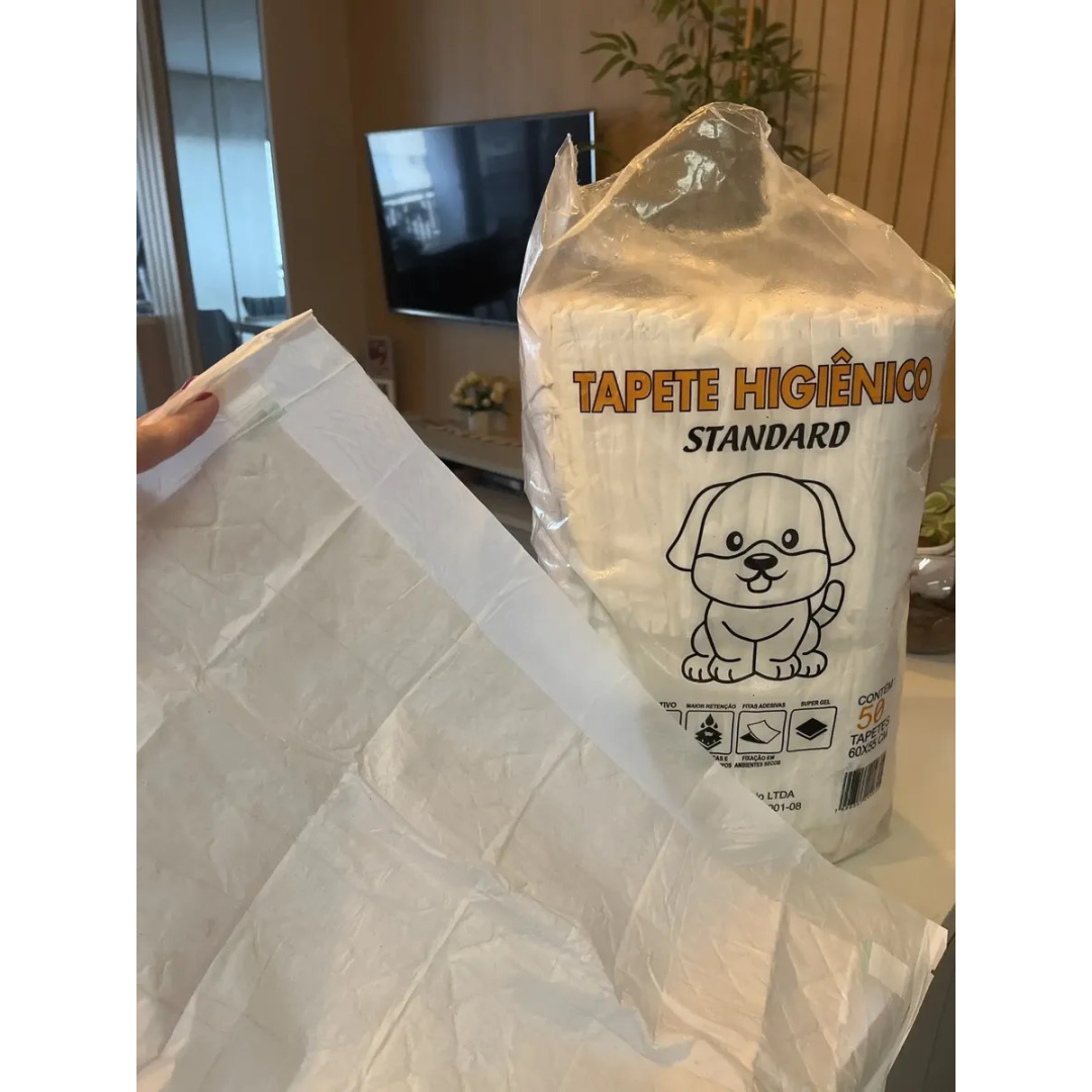 Tapete Higiênico para Cachorro 50 Unidades 60x55cm com Gel Absorvente Fralda Manta Pet Cão Com Fitas Adesivas Anti Odor Atrativo Canino
