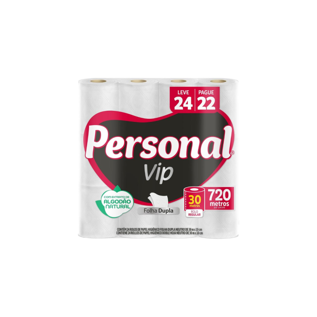 24 un. Papel Higiênico Personal Vip Folha Dupla