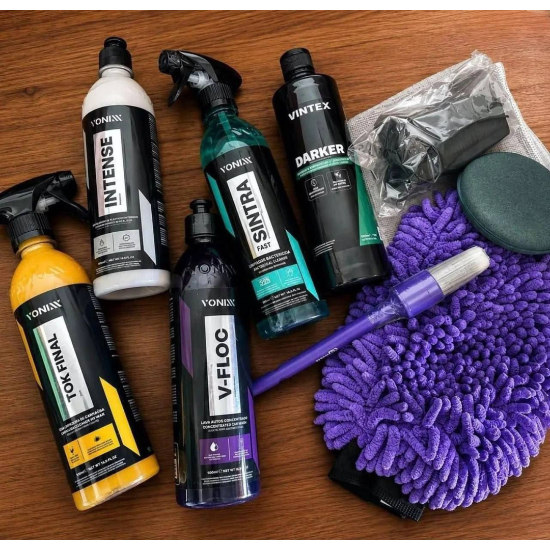 Kit Lavagem Completa Shampoo Cera Tok Final Intense Sintra Fast Pneu Pretinho Acessórios