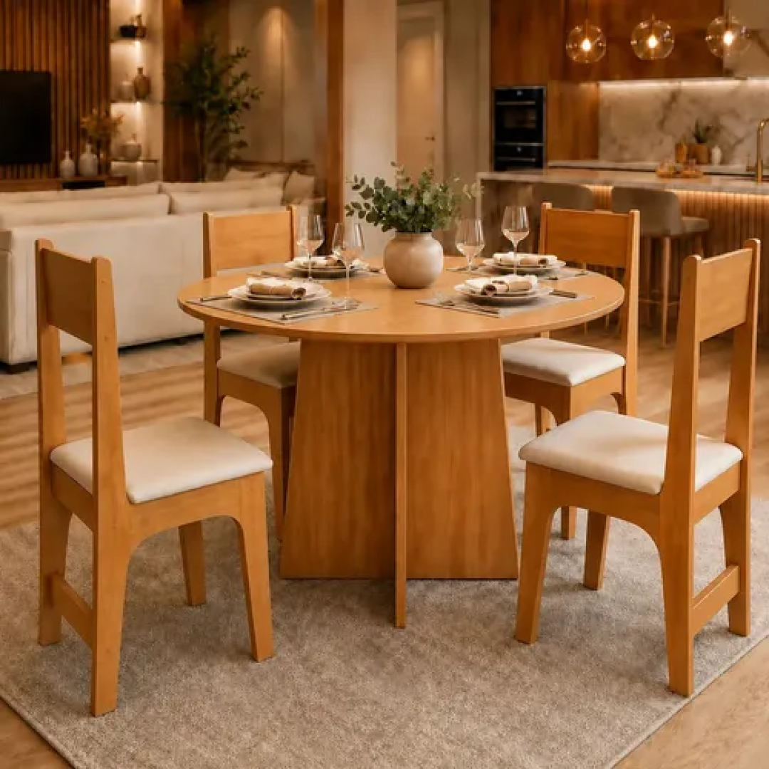 Conjunto Mesa Redonda Art Panta Nature Com 4 Cadeiras Inova Para Cozinha Sala De Jantar
