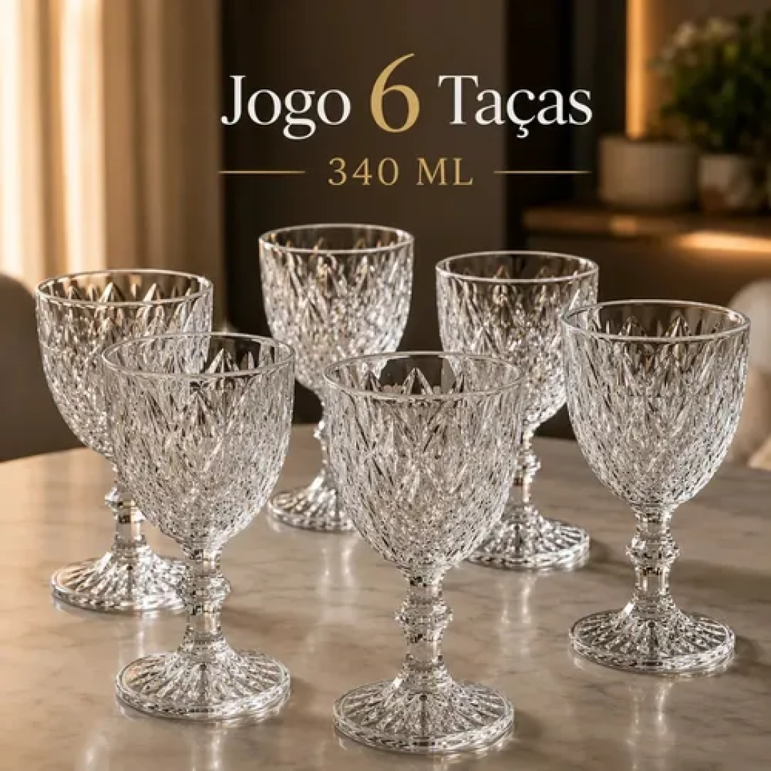 Jogo 6 Taças De Vidro Diamond Cristal 340 ML
