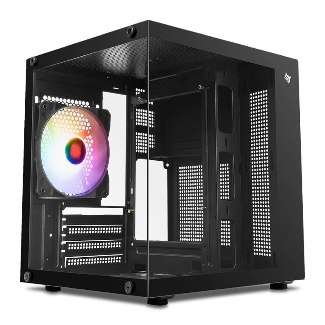 Gabinete Gamer Aquário Pichau Atom, Mini-Tower, Lateral de Vidro, Com 1 Fan, Preto