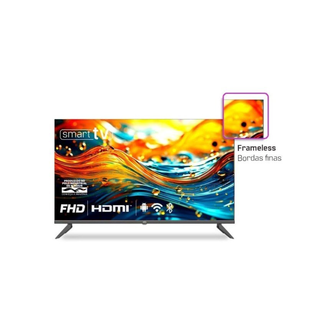 Smart TV HQ 43" Full HD tela sem bordas Android 12 design Slim HQS43NKHM