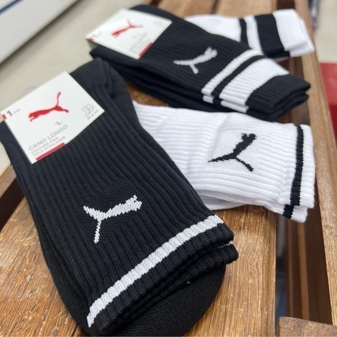 Kit com 3 Pares Meia Puma Cano Alto