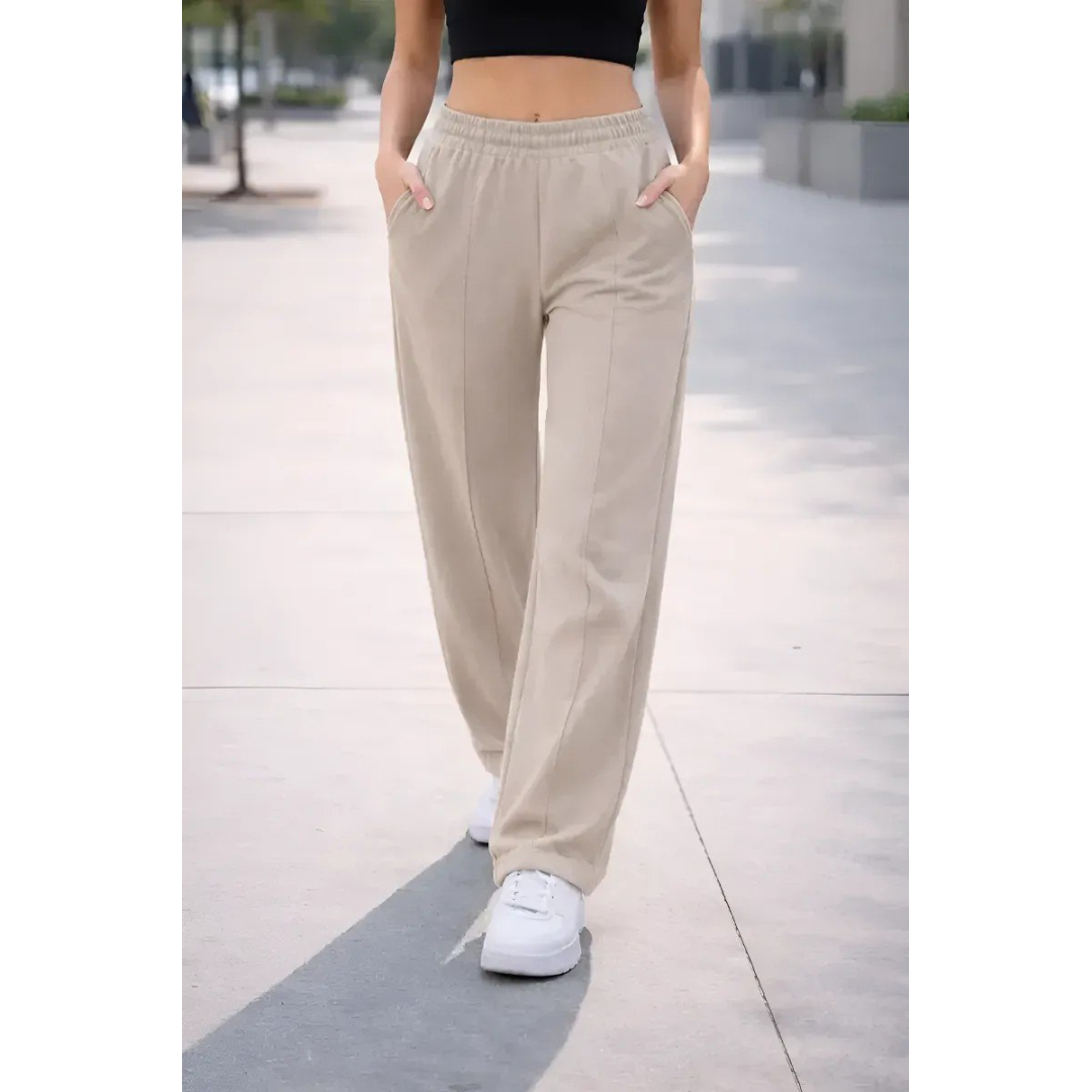 Calça Moletom Cintura Elástica Estilosa Wide Leg Pantalona